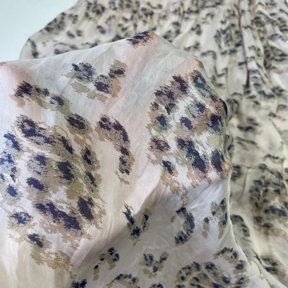 Elena Baldi Italy Silk Blend Tiered Maxi Dress Beige Blue Print Small - Picture 10 of 15